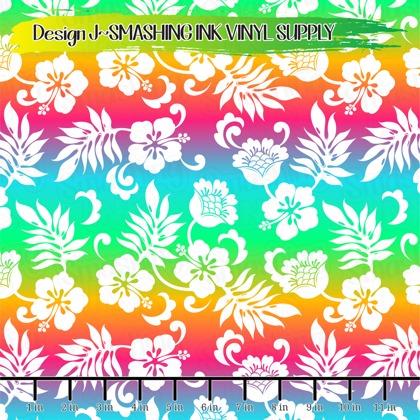 Rainbow Hibiscus ★ Pattern Vinyl | Faux Leather | Sublimation (TAT 3 BUS DAYS)