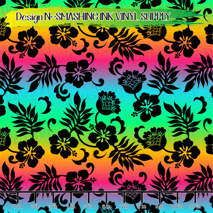 Rainbow Hibiscus ★ Pattern Vinyl | Faux Leather | Sublimation (TAT 3 BUS DAYS)