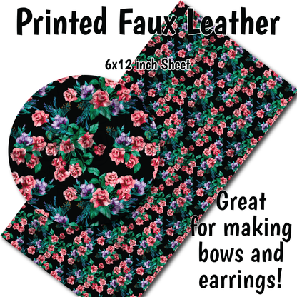 Black Floral - Faux Leather Sheet (SHIPS IN 3 BUS DAYS)