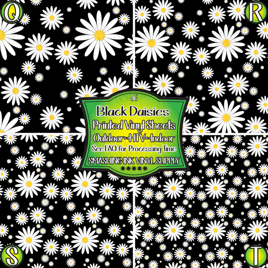 Black Daisies ★ Pattern Vinyl | Faux Leather | Sublimation (TAT 3 BUS DAYS)