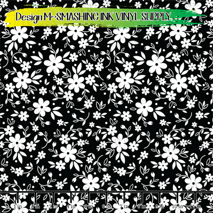 BLACK WHITE FLORAL ★ Pattern Vinyl | Faux Leather | Sublimation (TAT 3 BUS DAYS)