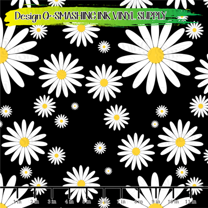 Black Daisies ★ Pattern Vinyl | Faux Leather | Sublimation (TAT 3 BUS DAYS)