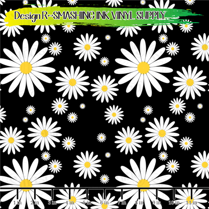 Black Daisies ★ Pattern Vinyl | Faux Leather | Sublimation (TAT 3 BUS DAYS)