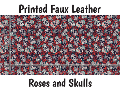Roses and Skulls - Faux Leather Sheet (SHIPS IN 3 BUS DAYS)