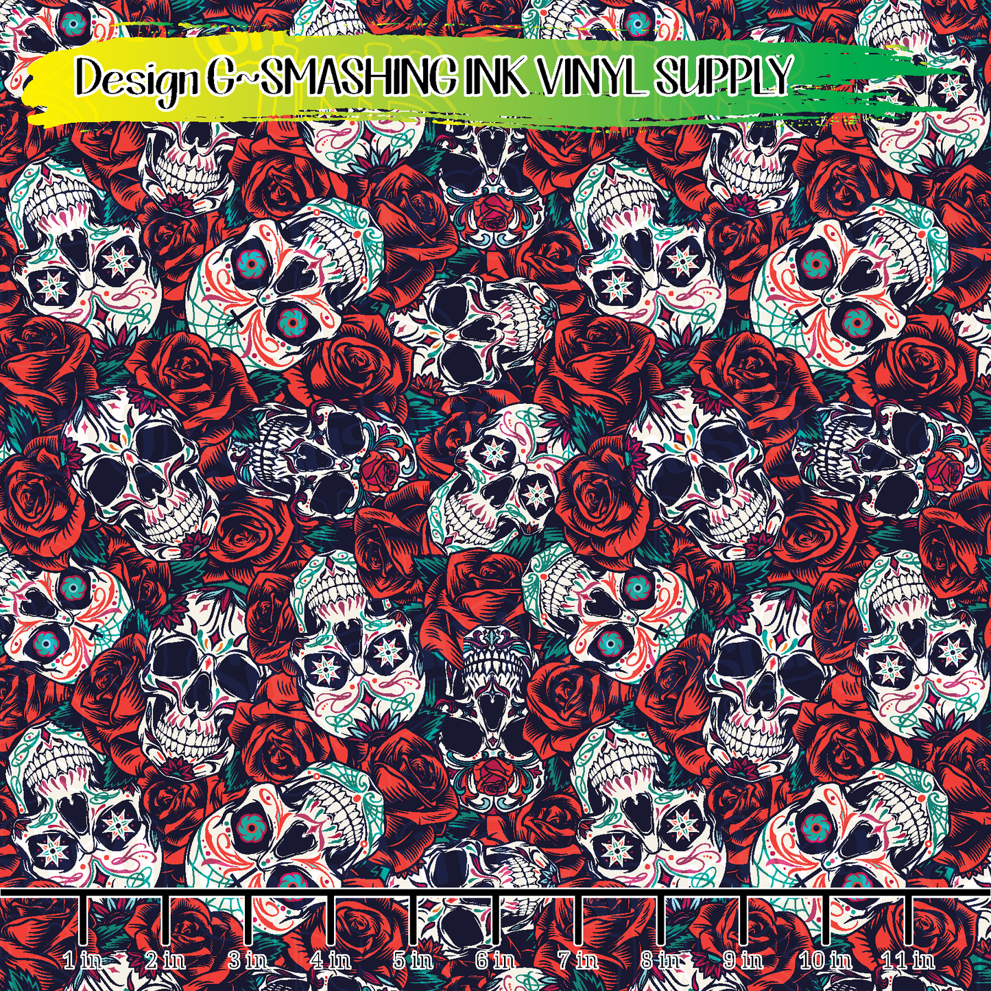 Roses and Skulls ★ Pattern Vinyl | Faux Leather | Sublimation (TAT 3 BUS DAYS)