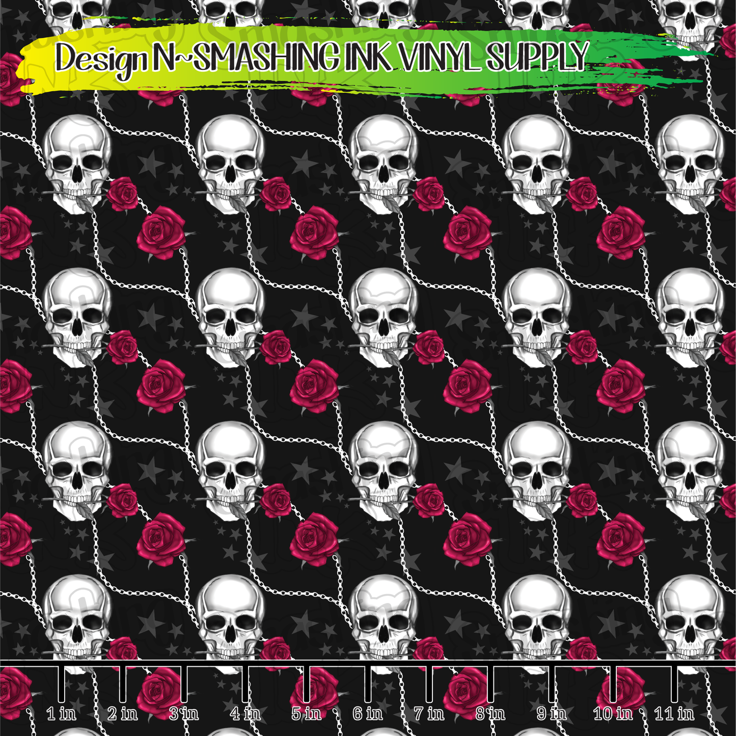 Skull and Roses ★ Pattern Vinyl | Faux Leather | Sublimation (TAT 3 BUS DAYS)