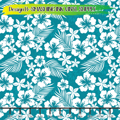 Teal Hibiscus ★ Pattern Vinyl | Faux Leather | Sublimation (TAT 3 BUS DAYS)