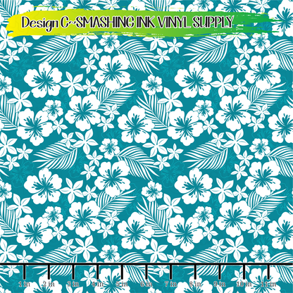 Teal Hibiscus ★ Pattern Vinyl | Faux Leather | Sublimation (TAT 3 BUS DAYS)