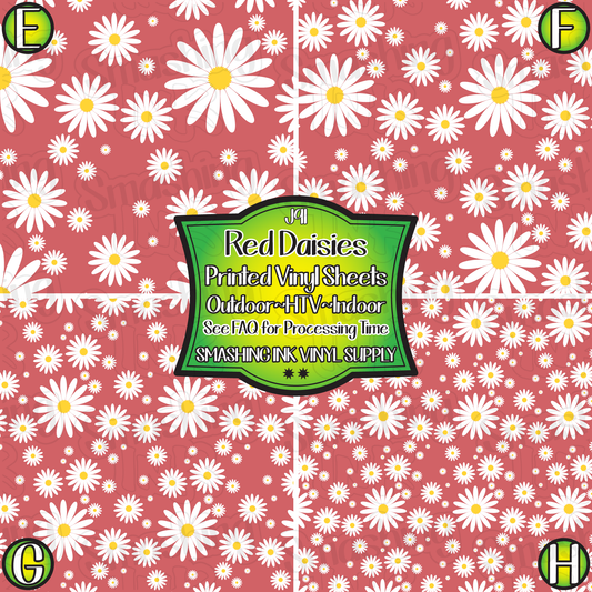 Red Daisies ★ Pattern Vinyl | Faux Leather | Sublimation (TAT 3 BUS DAYS)