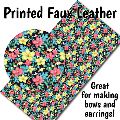 Tropical Flowers - Faux Leather Sheet (SHIPS IN 3 BUS DAYS)
