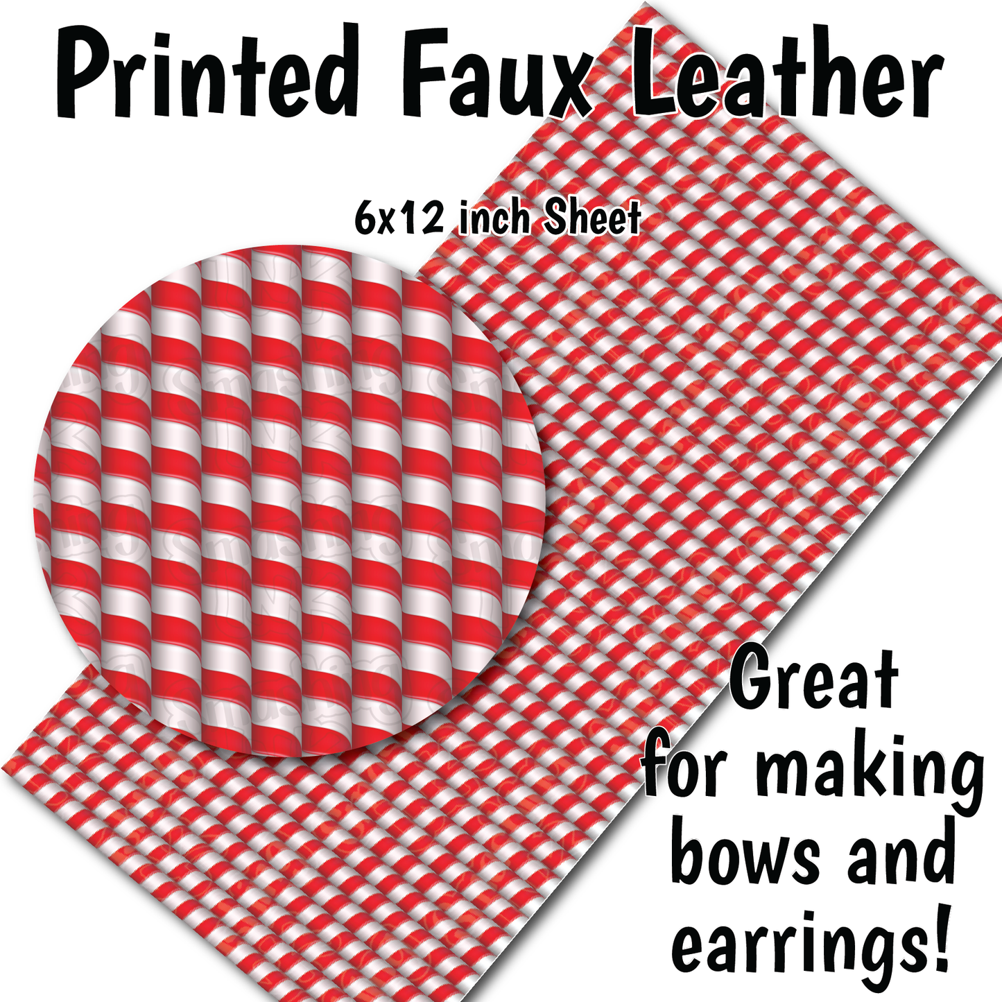 Candy Cane Pattern - Faux Leather Sheet (SHIPS IN 3 BUS DAYS)