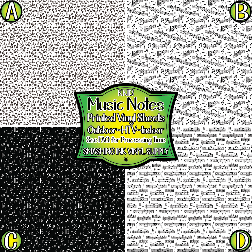 Music Notes ★ Pattern Vinyl | Faux Leather | Sublimation (TAT 3 BUS DAYS)