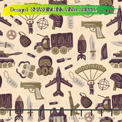 Military Objects ★ Pattern Vinyl | Faux Leather | Sublimation (TAT 3 BUS DAYS)