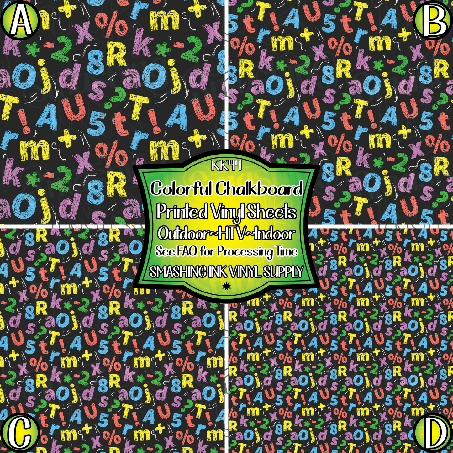 Colorful Chalkboard ★ ABCD - Pattern Vinyl | Faux Leather | Sublimation (TAT 3 BUS DAYS)