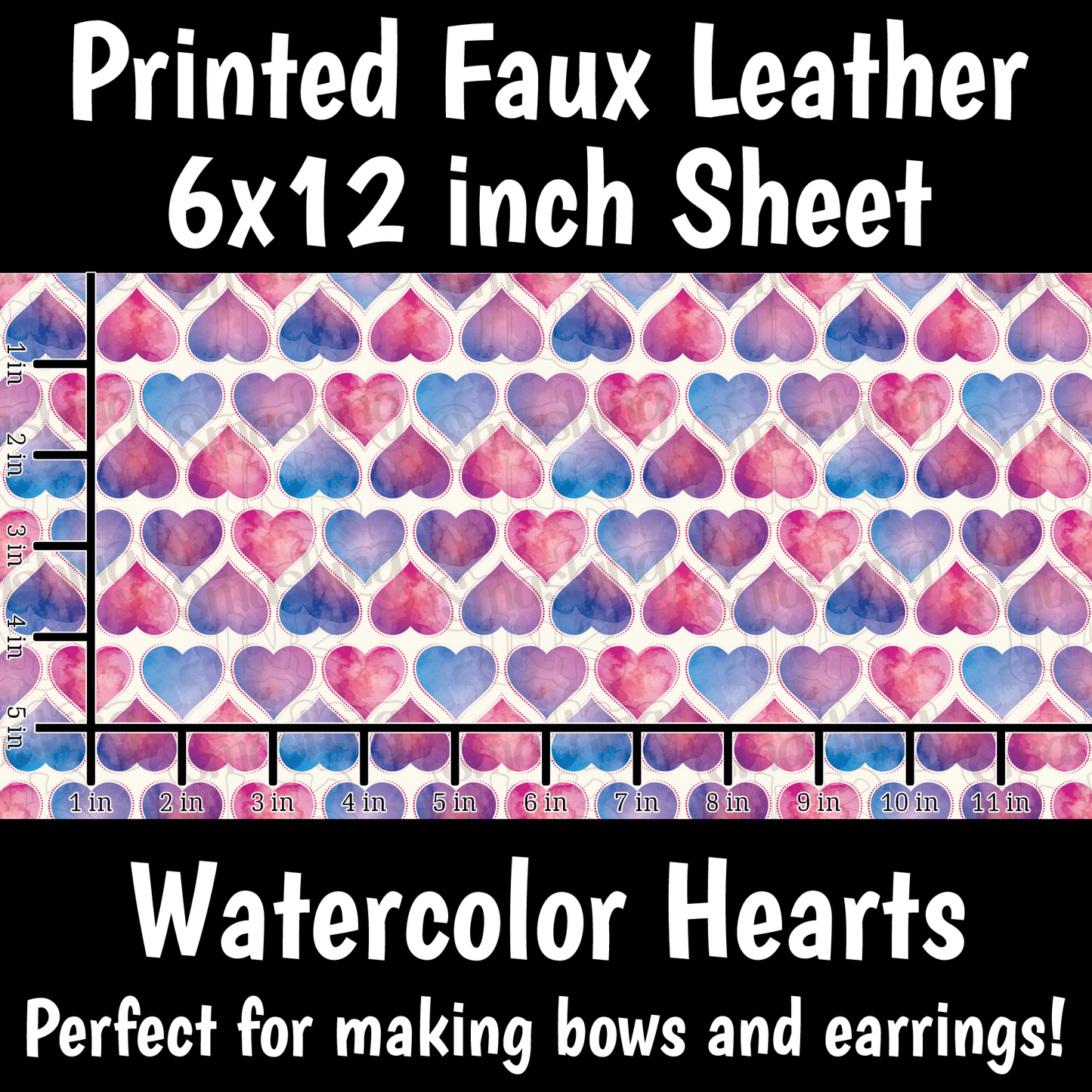 Watercolor Hearts - Faux Leather Sheet (SHIPS IN 3 BUS DAYS)