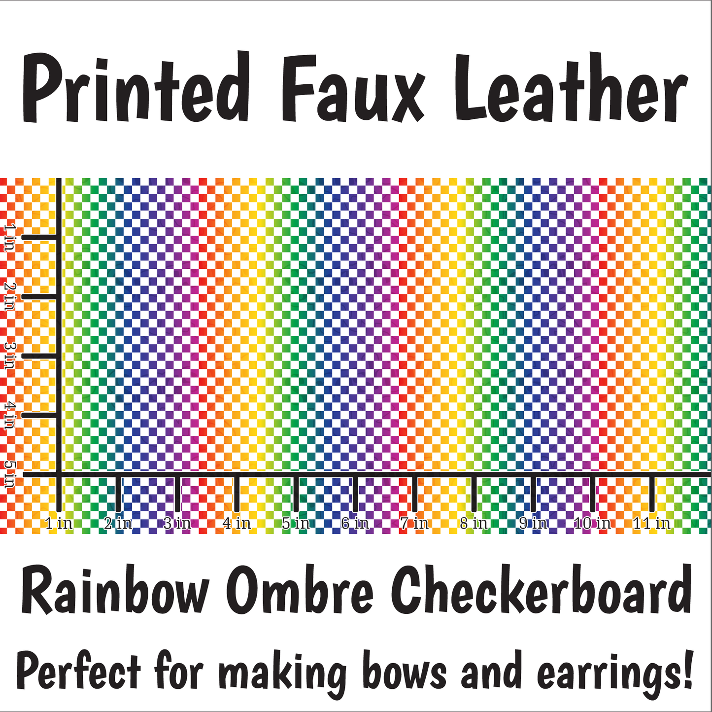 Rainbow Ombre Checkerboard - Faux Leather Sheet (SHIPS IN 3 BUS DAYS)