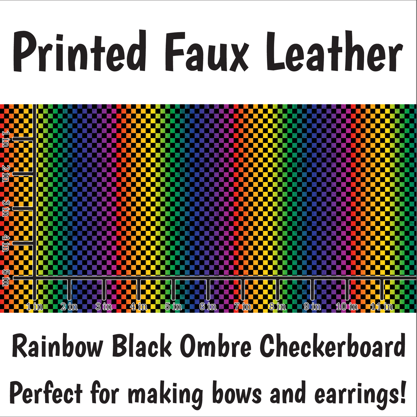Rainbow Black Ombre Checkerboard - Faux Leather Sheet (SHIPS IN 3 BUS DAYS)