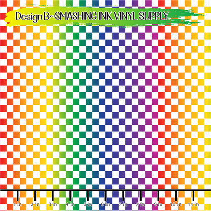 Rainbow Ombre Checkerboard ★ Pattern Vinyl | Faux Leather | Sublimation (TAT 3 BUS DAYS)