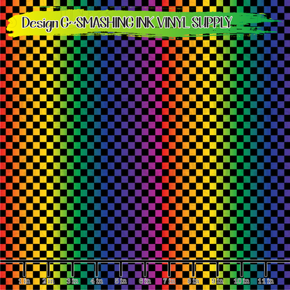 Rainbow Black Ombre Checks ★ Pattern Vinyl | Faux Leather | Sublimation (TAT 3 BUS DAYS)