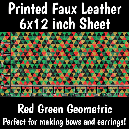 Red Green Geometric - Faux Leather Sheet (SHIPS IN 3 BUS DAYS)