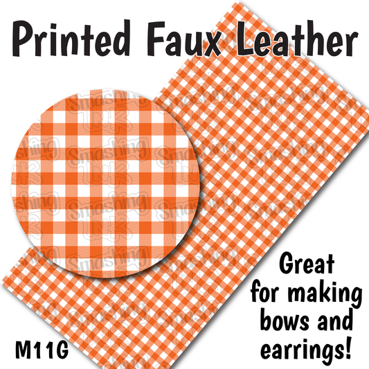 Orange Gingham - Faux Leather Sheet (SHIPS IN 3 BUS DAYS)