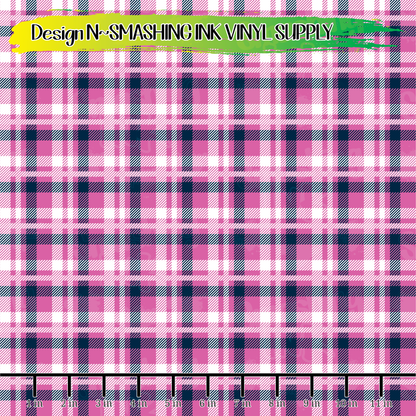Navy Pink Plaid ★ Pattern Vinyl | Faux Leather | Sublimation (TAT 3 BUS DAYS)