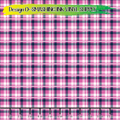 Navy Pink Plaid ★ Pattern Vinyl | Faux Leather | Sublimation (TAT 3 BUS DAYS)