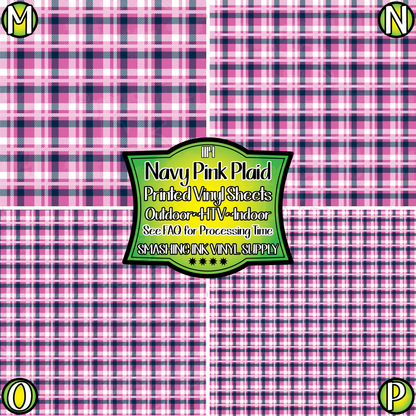 Navy Pink Plaid ★ Pattern Vinyl | Faux Leather | Sublimation (TAT 3 BUS DAYS)