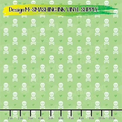 Green Girly Skulls ★ Pattern Vinyl | Faux Leather | Sublimation (TAT 3 BUS DAYS)
