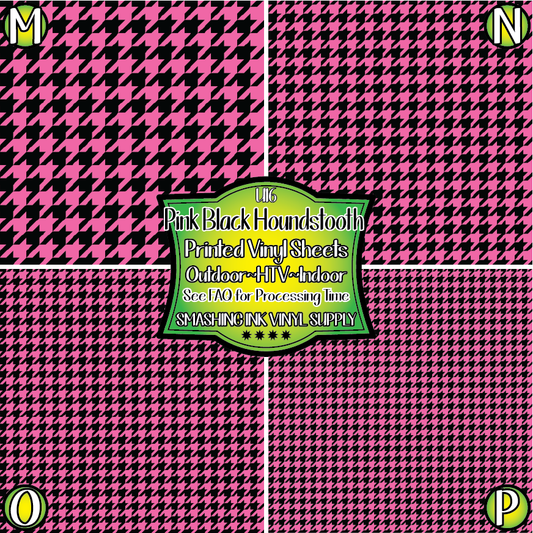 Light Pink Black Houndstooth ★ Pattern Vinyl | Faux Leather | Sublimation (TAT 3 BUS DAYS)