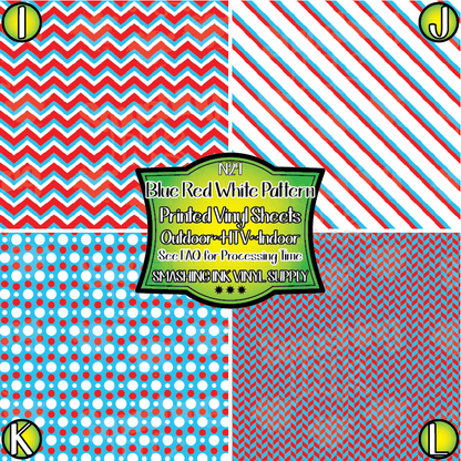Blue Red White Pattern ★ Pattern Vinyl | Faux Leather | Sublimation (TAT 3 BUS DAYS)