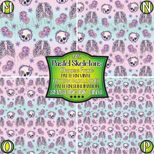 Pastel Skeletons ★ Pattern Vinyl | Faux Leather | Sublimation (TAT 3 BUS DAYS)