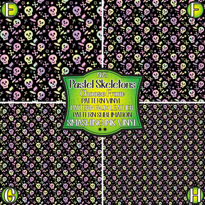 Pastel Skeletons ★ Pattern Vinyl | Faux Leather | Sublimation (TAT 3 BUS DAYS)