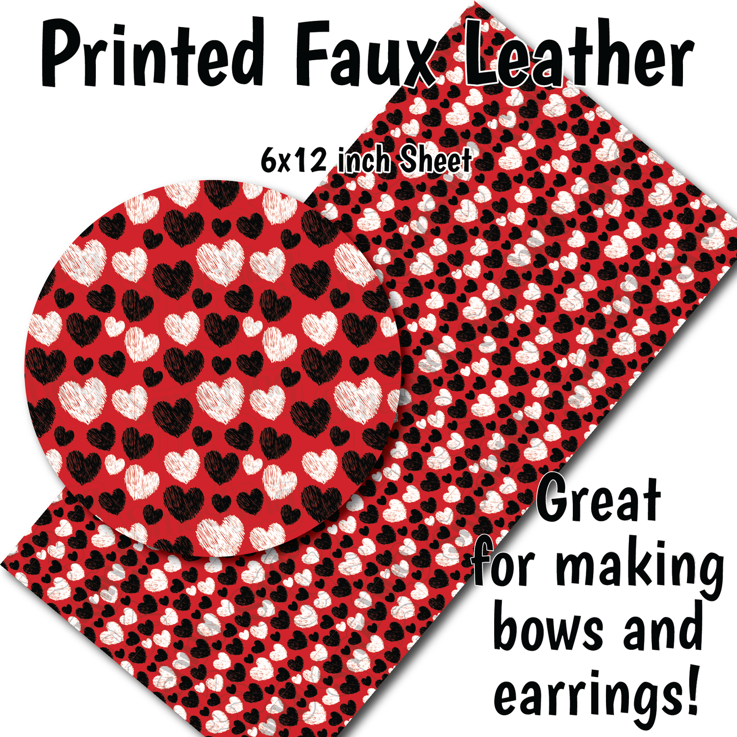 Red Hearts Small Scale K - Faux Leather Sheet (SHIPS IN 3 BUS DAYS)