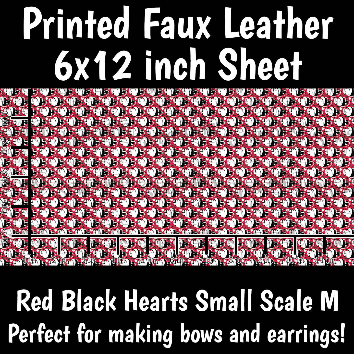 Red Black Hearts Small Scale M - Faux Leather Sheet (SHIPS IN 3 BUS DAYS)