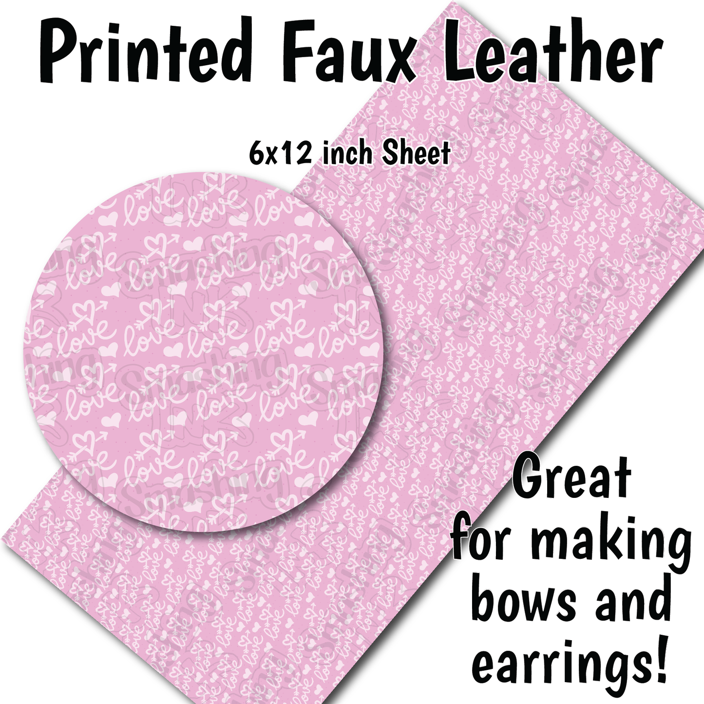Pink Hearts Pattern Q - Faux Leather Sheet (SHIPS IN 3 BUS DAYS)