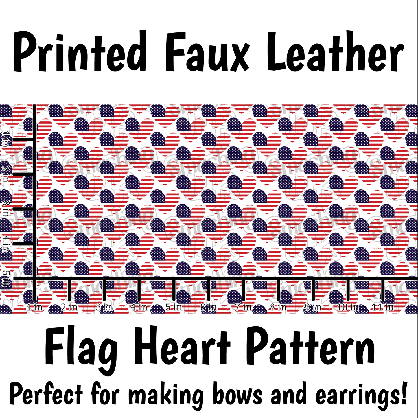 Flag Heart Pattern - Faux Leather Sheet (SHIPS IN 3 BUS DAYS)