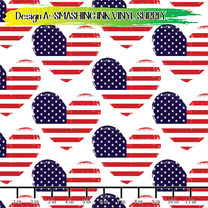 Flag Hearts ★ Pattern Vinyl | Faux Leather | Sublimation (TAT 3 BUS DAYS)