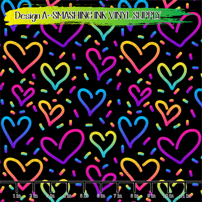 Neon Hearts ★ Pattern Vinyl | Faux Leather | Sublimation (TAT 3 BUS DAYS)