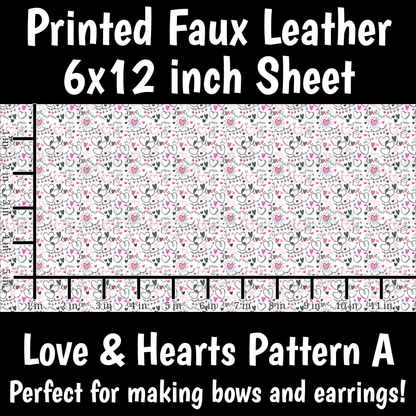 Love & Hearts Pattern A - Faux Leather Sheet (SHIPS IN 3 BUS DAYS)