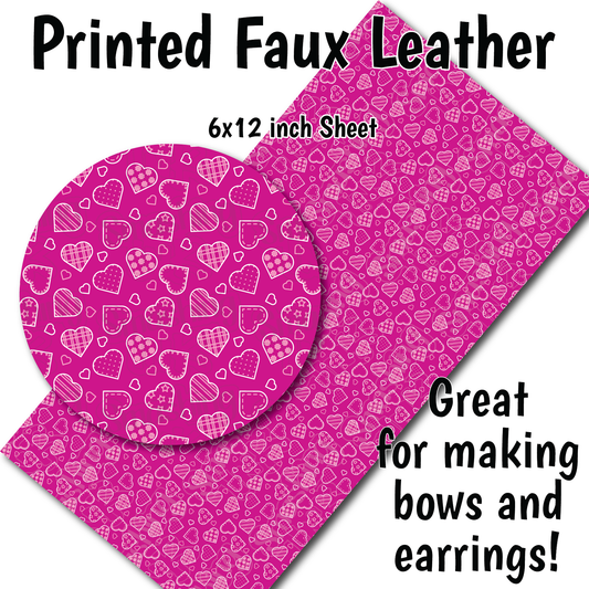 Pink Patchwork Hearts - Faux Leather Sheet (SHIPS IN 3 BUS DAYS)