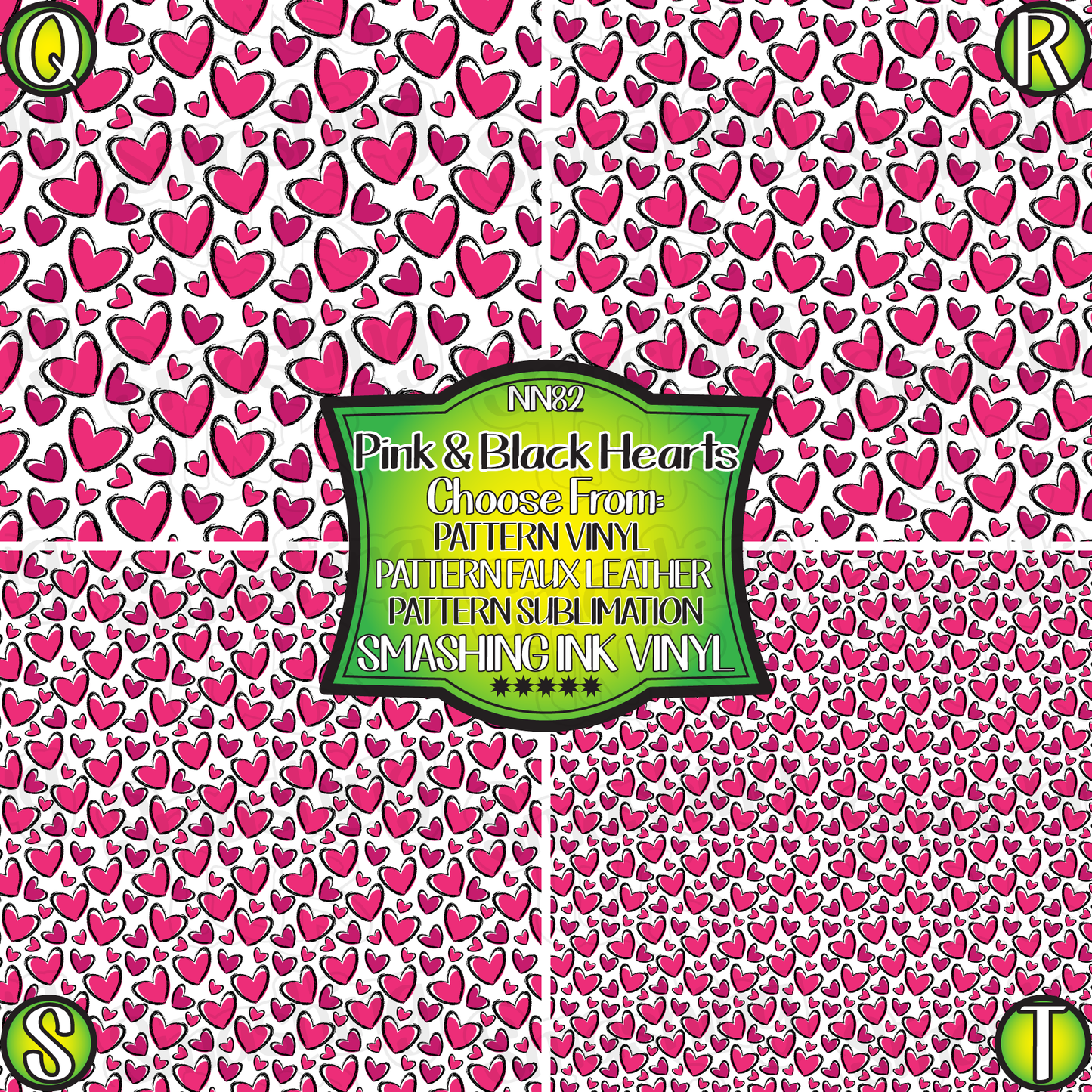 Pink & Black Hearts  ★ Pattern Vinyl | Faux Leather | Sublimation (TAT 3 BUS DAYS)