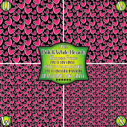 Pink & White Hearts ★ Pattern Vinyl | Faux Leather | Sublimation (TAT 3 BUS DAYS)