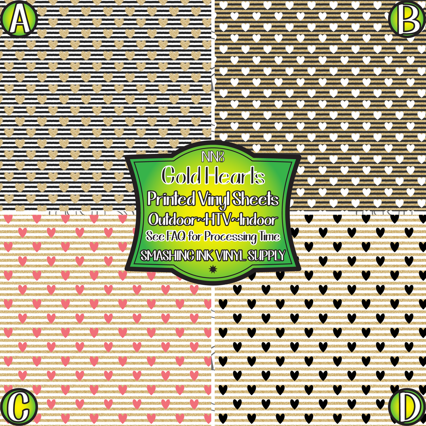 Gold Hearts ★ Pattern Vinyl | Faux Leather | Sublimation (TAT 3 BUS DAYS)