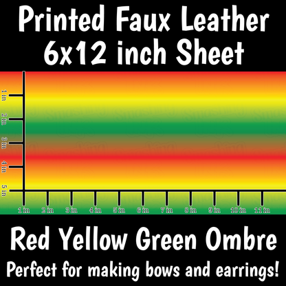 Red Yellow Green Ombre - Faux Leather Sheet (SHIPS IN 3 BUS DAYS)