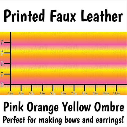 Pink Orange Yellow Ombre - Faux Leather Sheet (SHIPS IN 3 BUS DAYS)