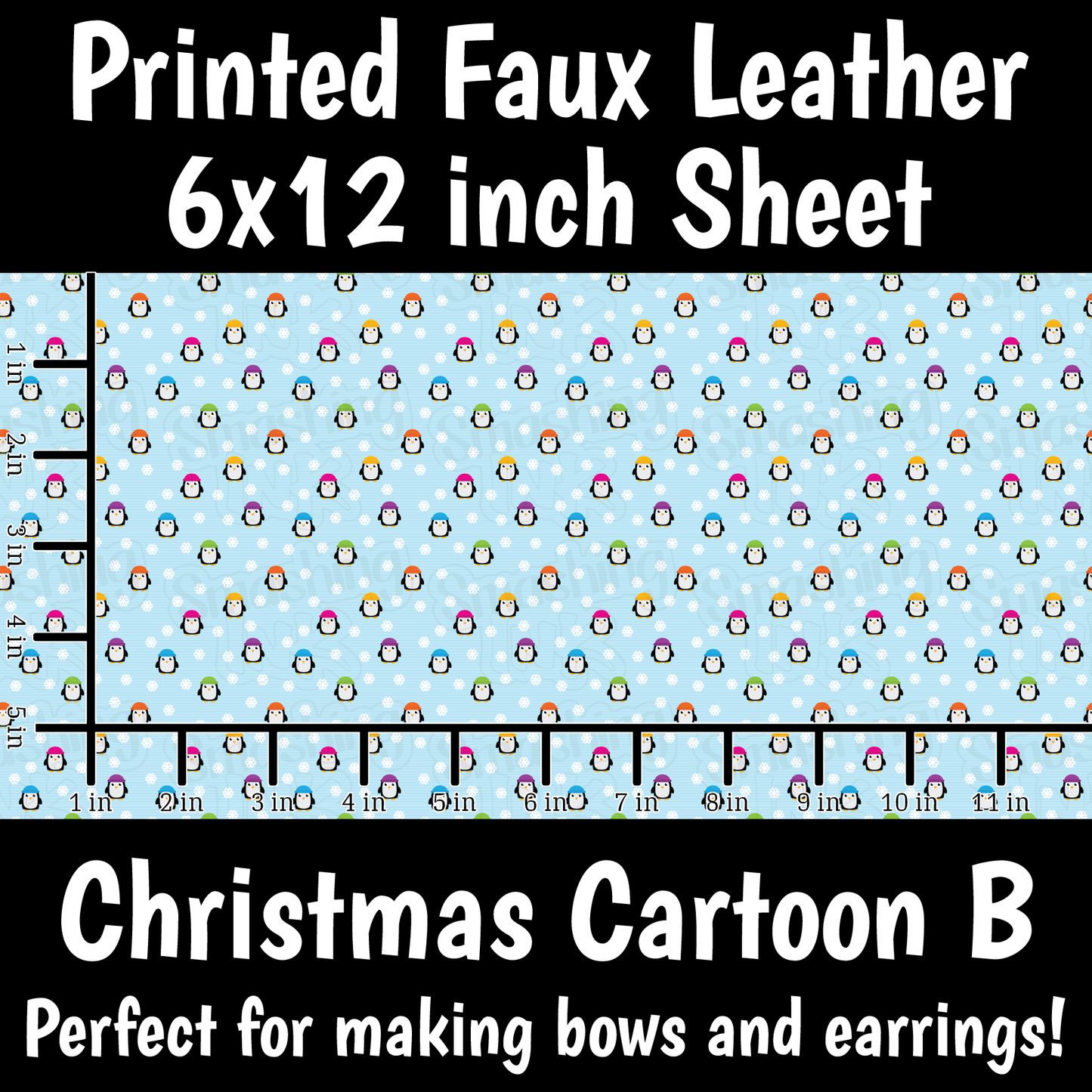 Christmas Cartoon Penguins - Faux Leather Sheet (SHIPS IN 3 BUS DAYS)