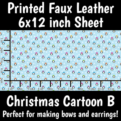 Christmas Cartoon Penguins - Faux Leather Sheet (SHIPS IN 3 BUS DAYS)