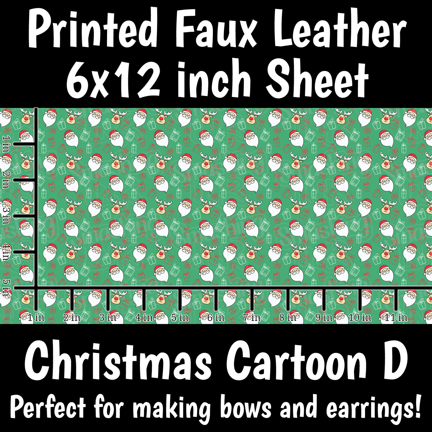 Christmas Cartoon Santa- Faux Leather Sheet (SHIPS IN 3 BUS DAYS)