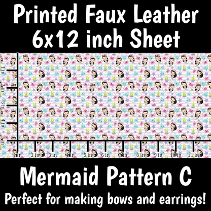 Mermaid Pattern C - Faux Leather Sheet (SHIPS IN 3 BUS DAYS)